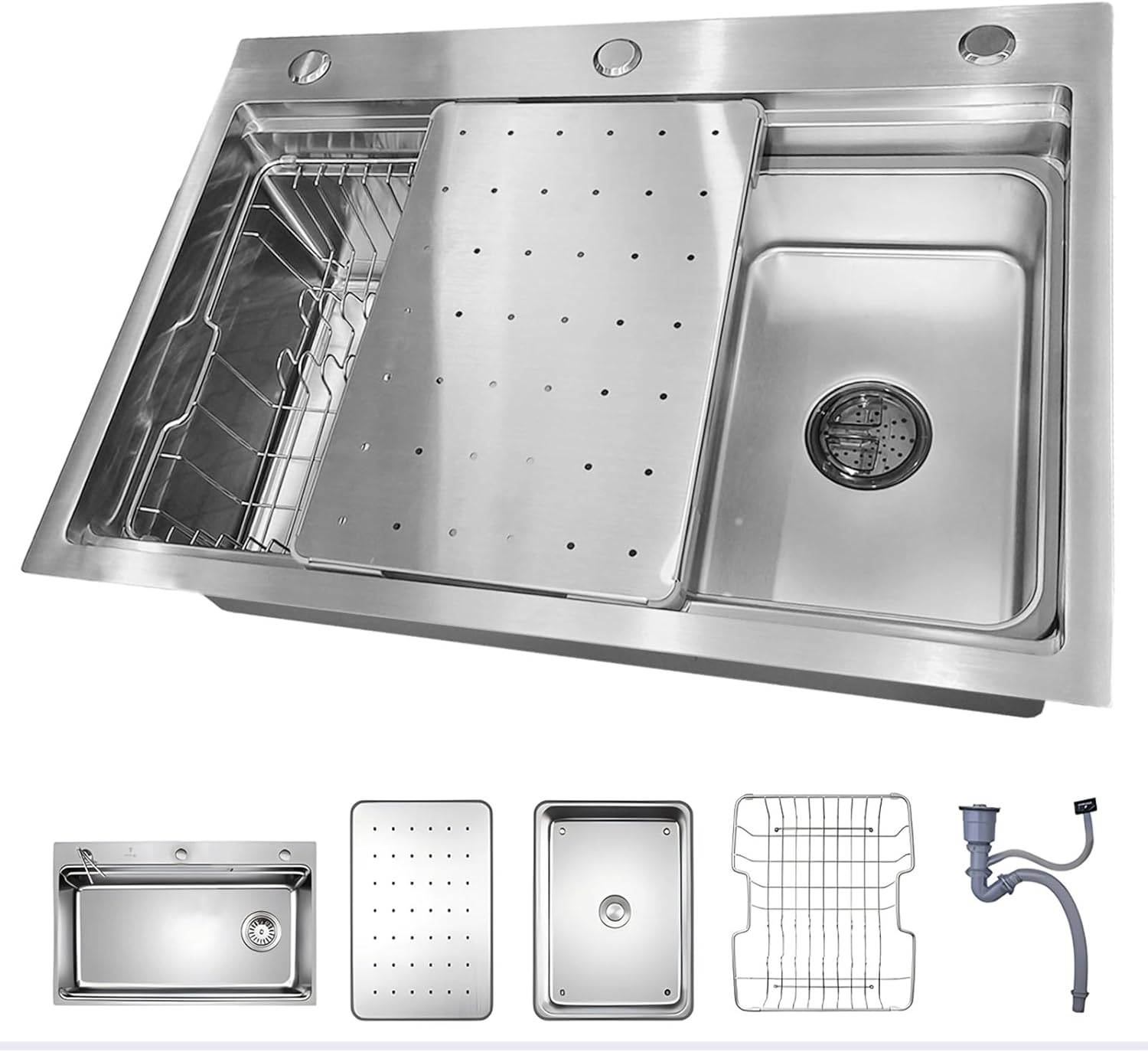 Stainless Steel Topmount Sink with Large Capacity Slide and Dine Workstation Efficient Drainage System Silver 80x50x21cm