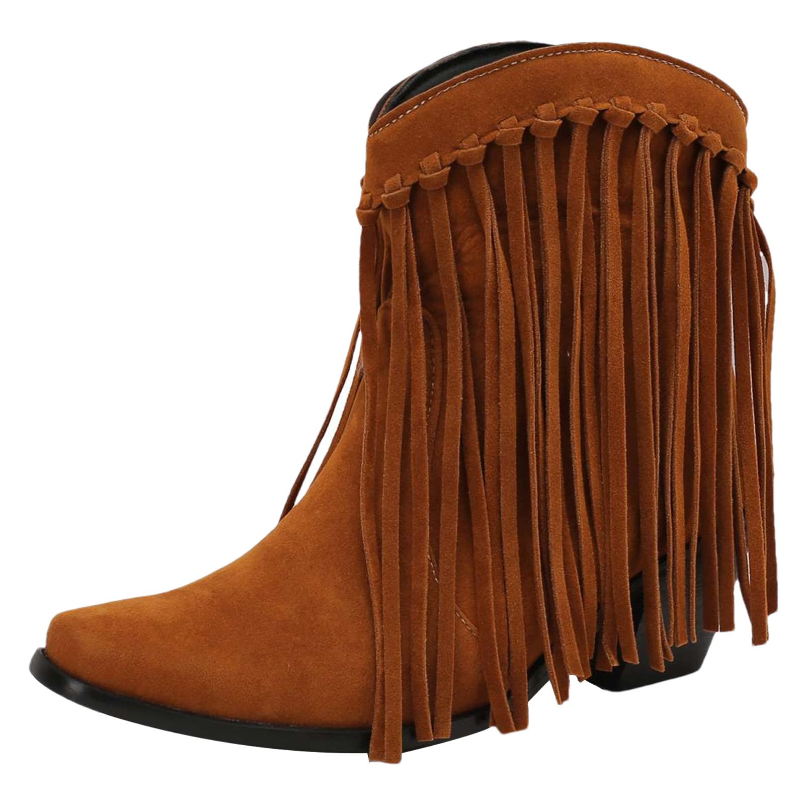 rismart Femmes Cowboy Chevilles Bottines Frangées Large Mollet Petit Bout Carré Western Bootie