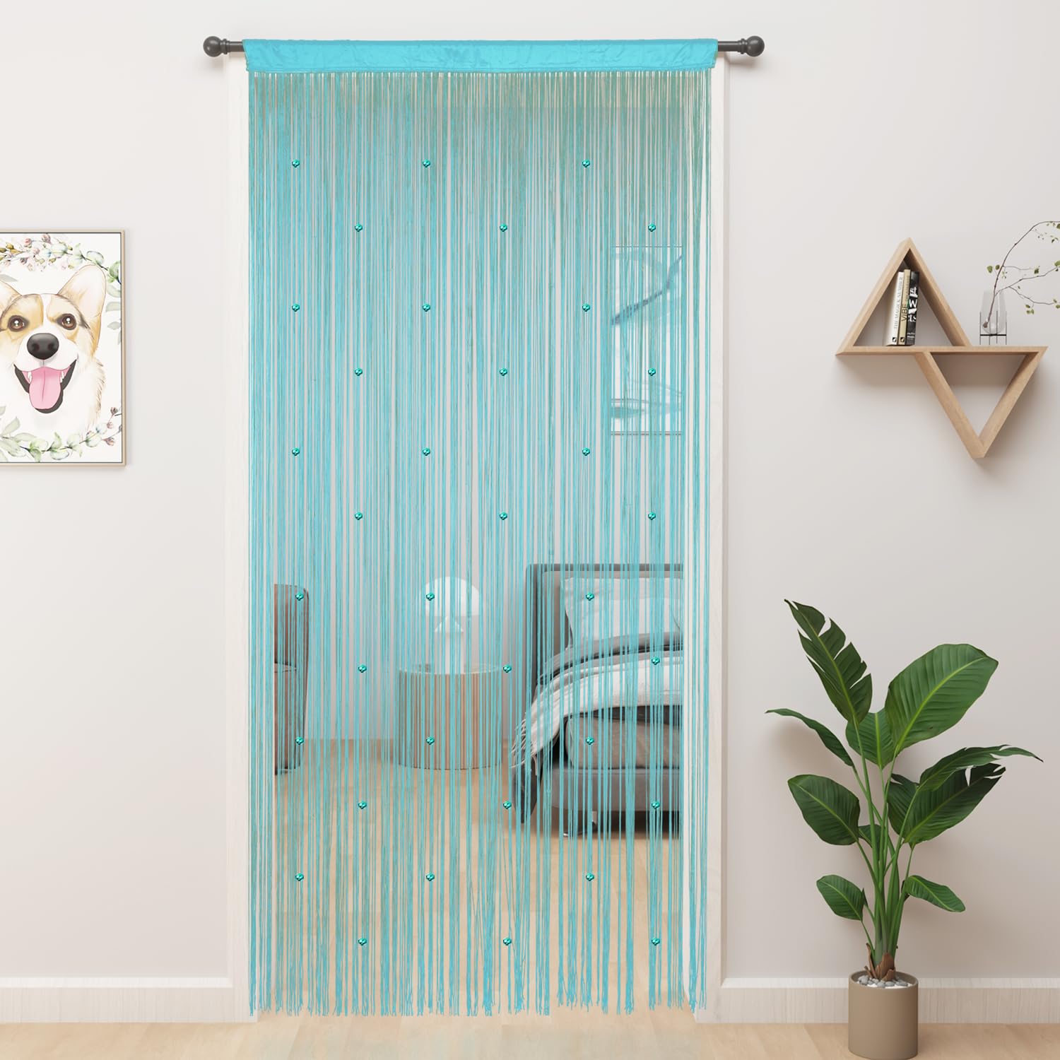 YIIBAII Beaded Curtain Beaded Curtains for Doorways Crystals Suitable for Interior Hanging Decoration and Partitions Closet Curtains (Light Blue, 39"x79")