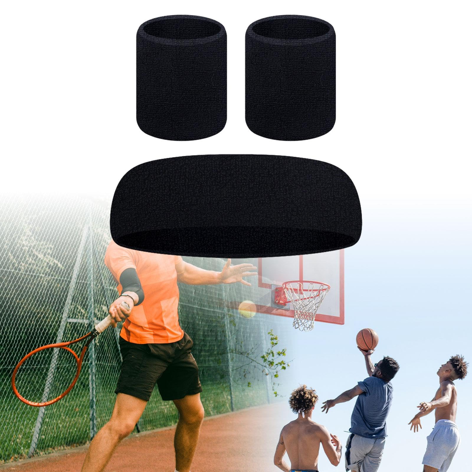 3 Piezas Cinta Deportiva con Muñequeras Diadema para Entrenamiento Banda Antisudor Muñequera Elástica Ajustable Poliéster Transpirable Y Ligero Adecua
