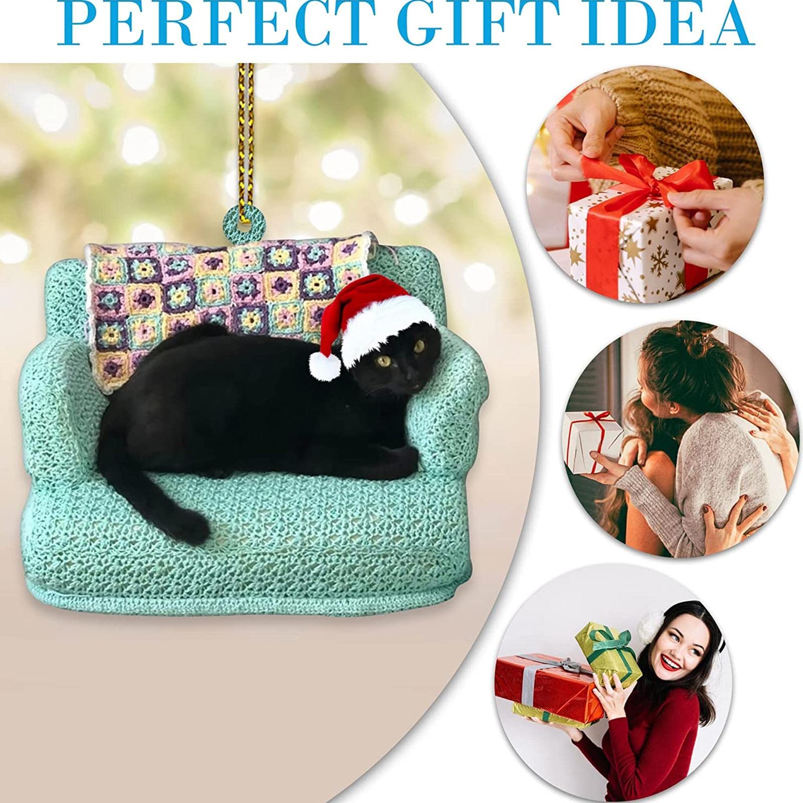 Ornements Chat Noir Pour Sapin De Noël - Décorations Acrylique 2D Mignonnes - Avec Corde Pour Accrocher - Idée Cadeau Festive