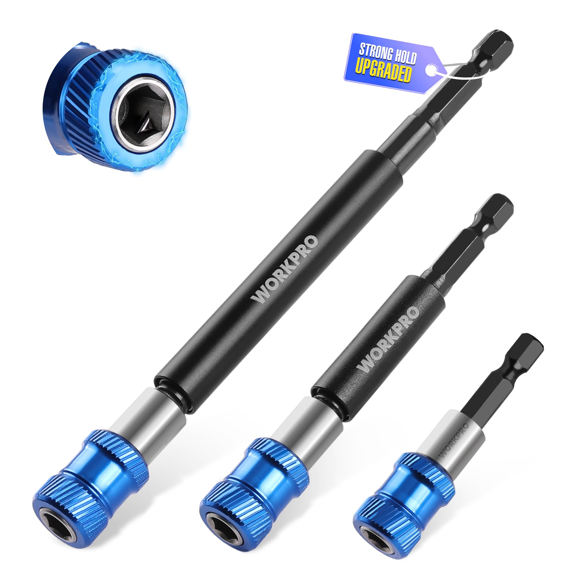 Photo 1 of ***MISSING PARTS***
WORKPRO Drill Bit Extension Set, 3Pcs Magnetic Drill Screwdriver Bit Holder Extender with Aluminum Sleeve, 1/4 Inch Hex Quick Release Bit Holder for Drill in 2-3/8", 4", 6"