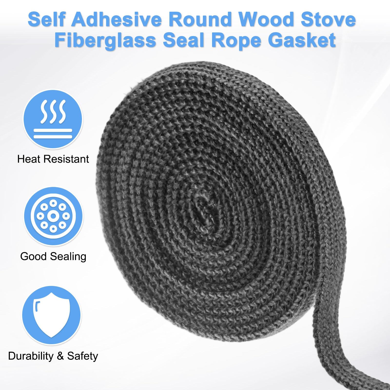 M METERXITY Wood Stove Gasket, 3/5" x 118.1" Wide Fiberglass Seal Rope Gasket Rope Replacement for Fireplace Door/Wood Stoves - Image 4
