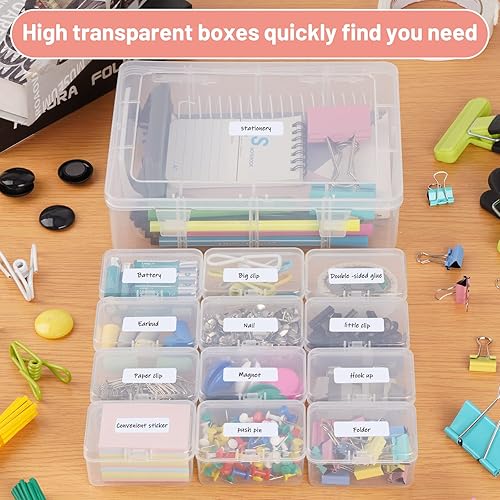 Miniatura 6 de Pequeña caja de almacenamiento de plástico, 39 piezas de plástico, cajas organizadoras de cuentas con tapa, mini cajas rectangulares, estuche de