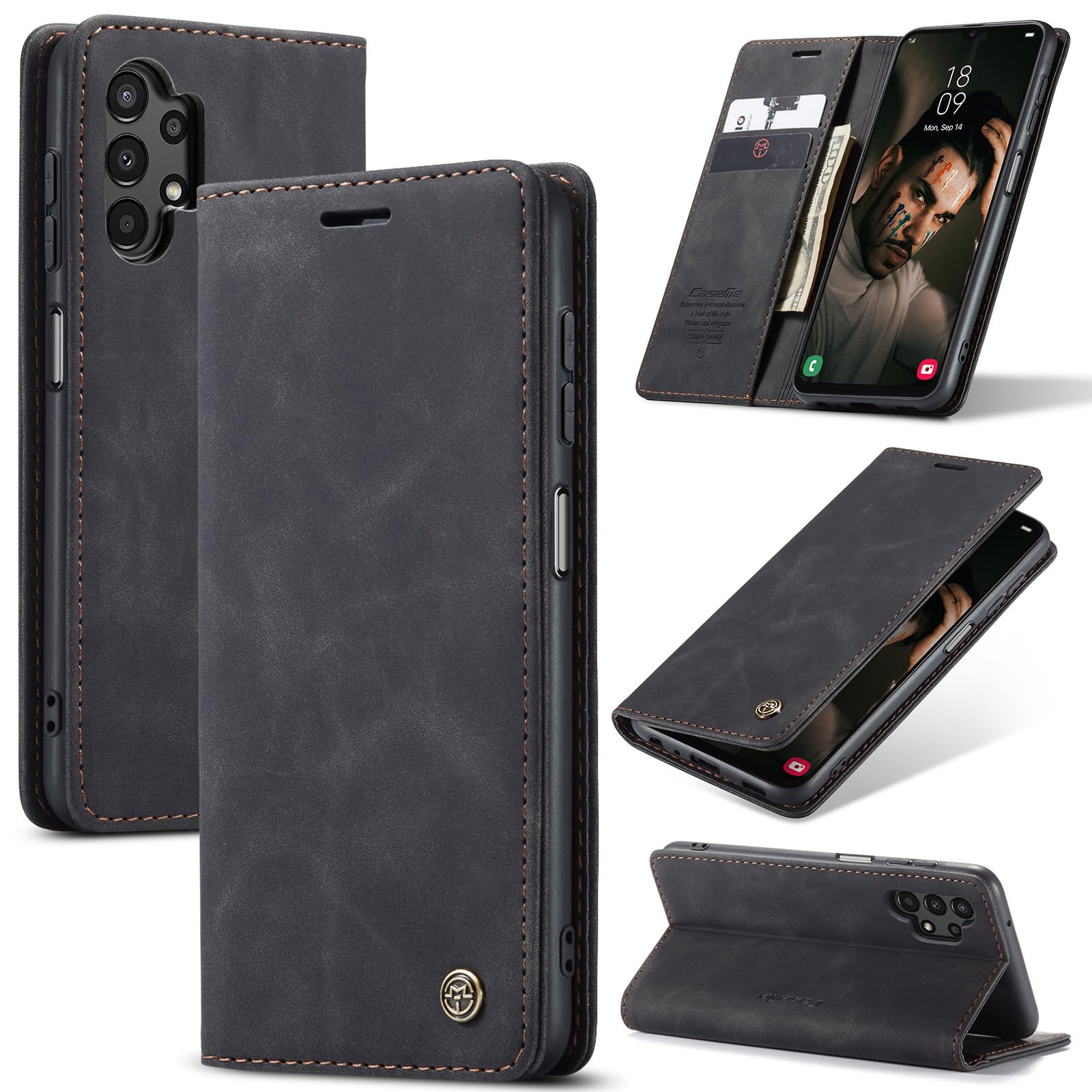 Azororo Cover per Samsung Galaxy A13 4G/5G, Premium PU Pelle Custodia, Magnetica Carta Fessura Portafoglio Case, Flip Cavalletto Custodia per Samsung Galaxy A13 - Nero