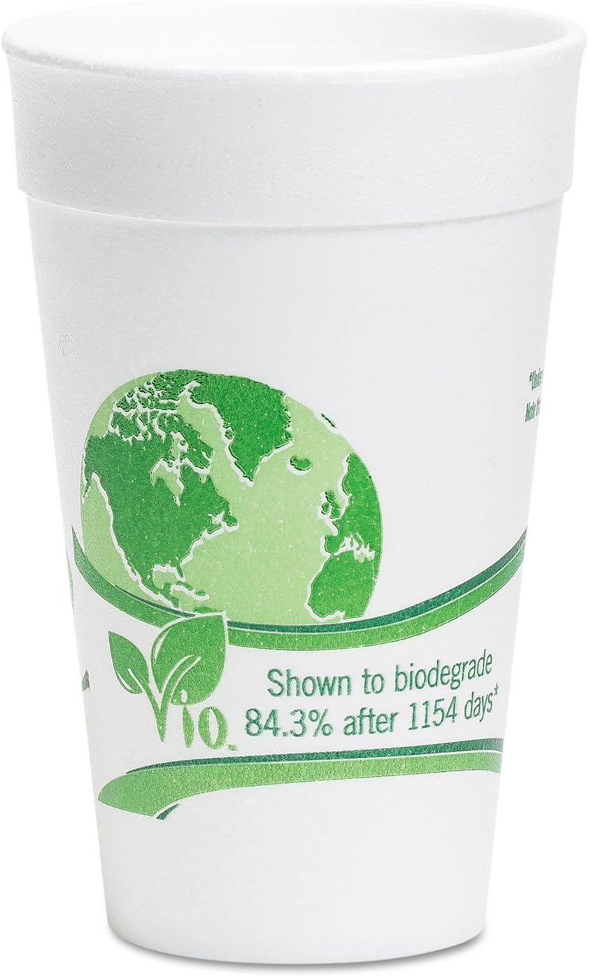 Wincup 32CC32VIO Vio Biodegradable Cups, Foam, 32 oz, White/Green