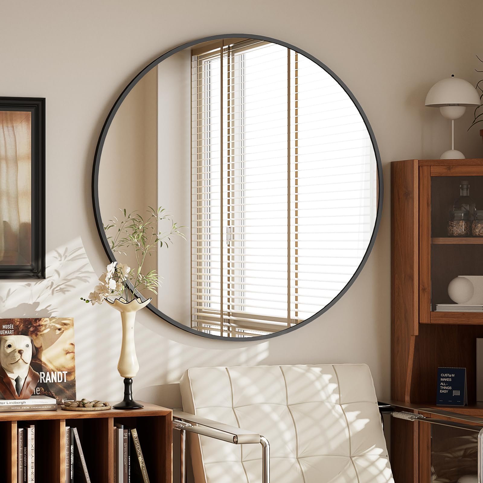 BEAUTYPEAK Decorative 30 Inch Round Wall Mirror for Bathroom, Vanity, Living Room, Entryway, Round Aluminum Framed Mirror