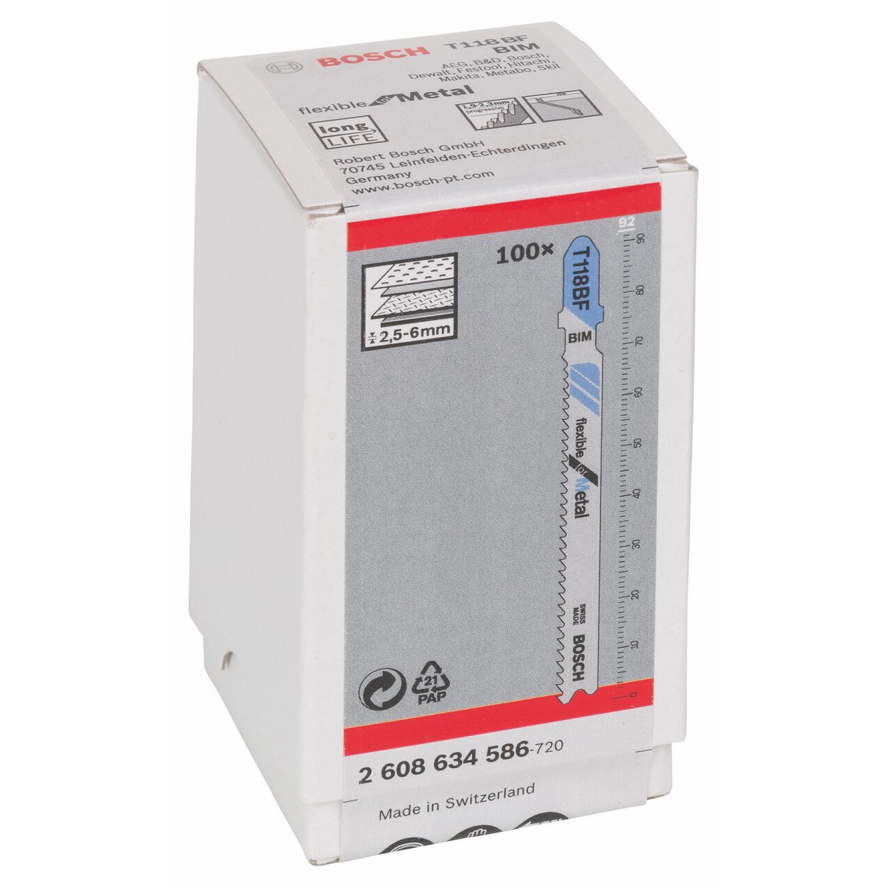 Bosch Professional 100x Hojas de sierra de calar T 118 BF Flexible for Metal (para Láminas de acero, accesorios Sierra de calar)