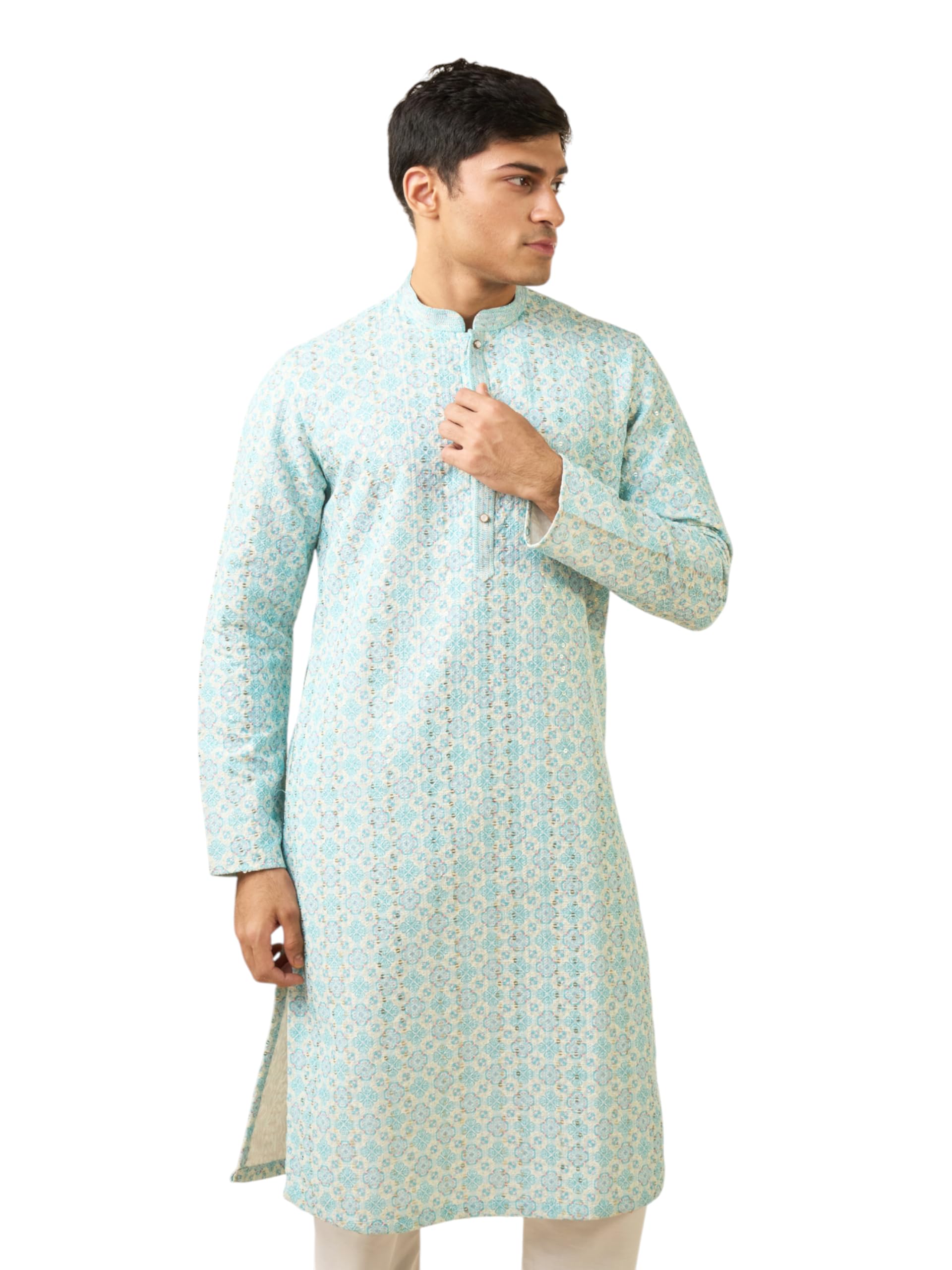 diwas by manyavar Men's Georgette Thread Work & Sequined Kurta (1pc)-picture-24