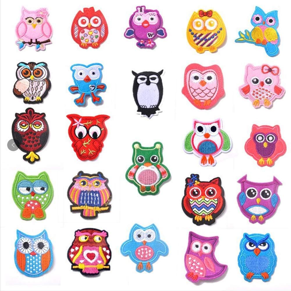 MSCFTFB 24 Pieces Owl Iron on Patches Assorted Color Applique Embroidered Badge Sew on Patch for Clothing Jackets Backpack Repairing Decorations