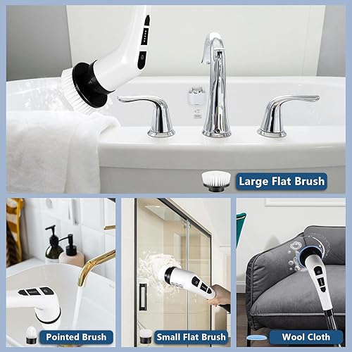 Miniatura 4 de NEWONE Limpiador eléctrico giratorio, cepillo de limpieza inalámbrico con 7 cabezales de cepillo reemplazables, 2 velocidades ajustables, color