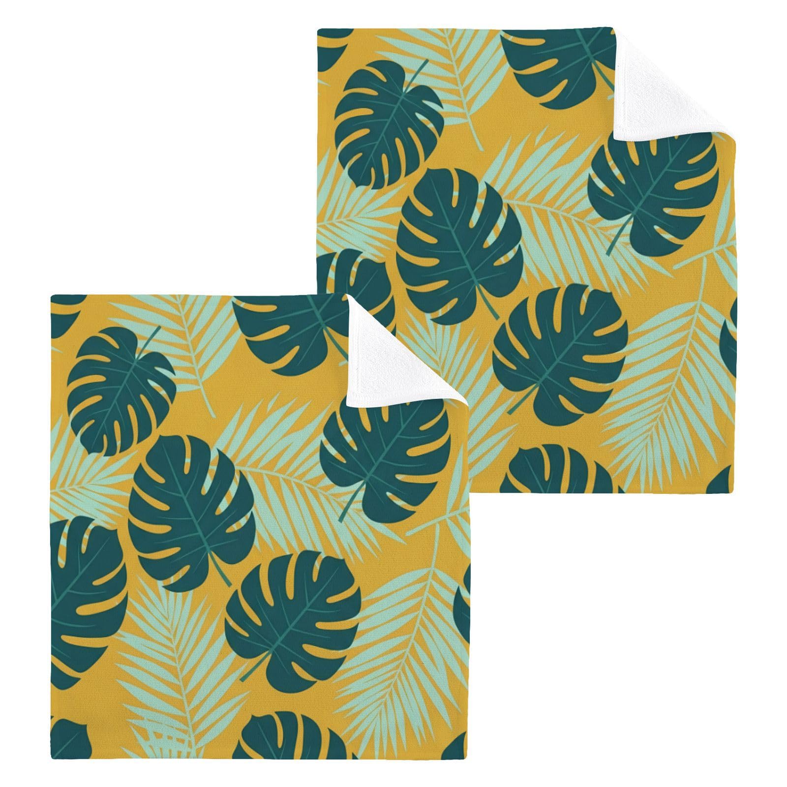 BOESI Tropical Monstera Pattern 12x12in Cotton Washcloth,Face Towel