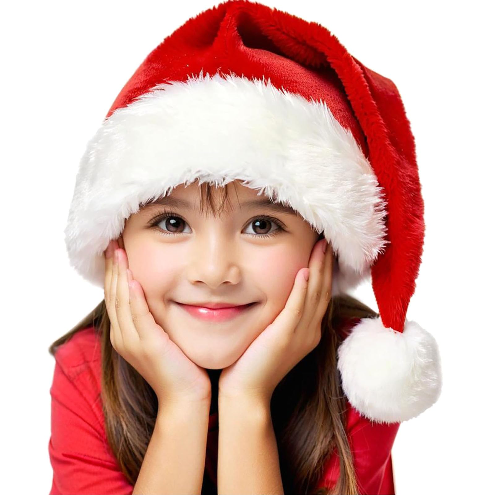 Haomaomao Santa Hat for Kids Christmas Hats Red Double Thicken Velvet Warm Comfort Holiday Unisex Xmas Hat for New Year Festive Festival Party