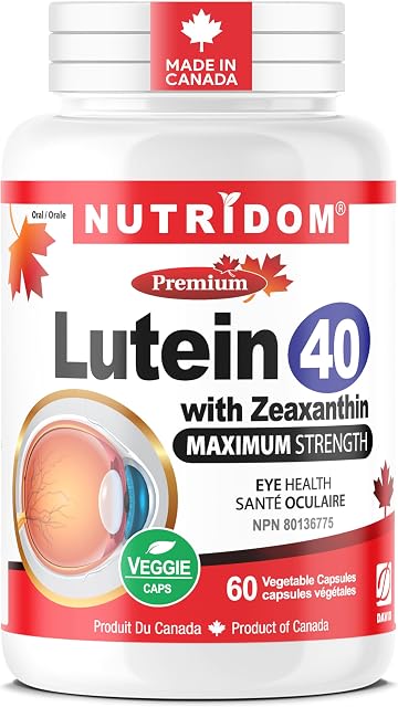 Nutridom Lutein 40mg + Zeaxanthin 5mg – Eye Health Supplement | Marigold Flower Extract | 100% Vegan, Non-GMO, Gluten-Free | 60 Capsules | 2-Month Supply