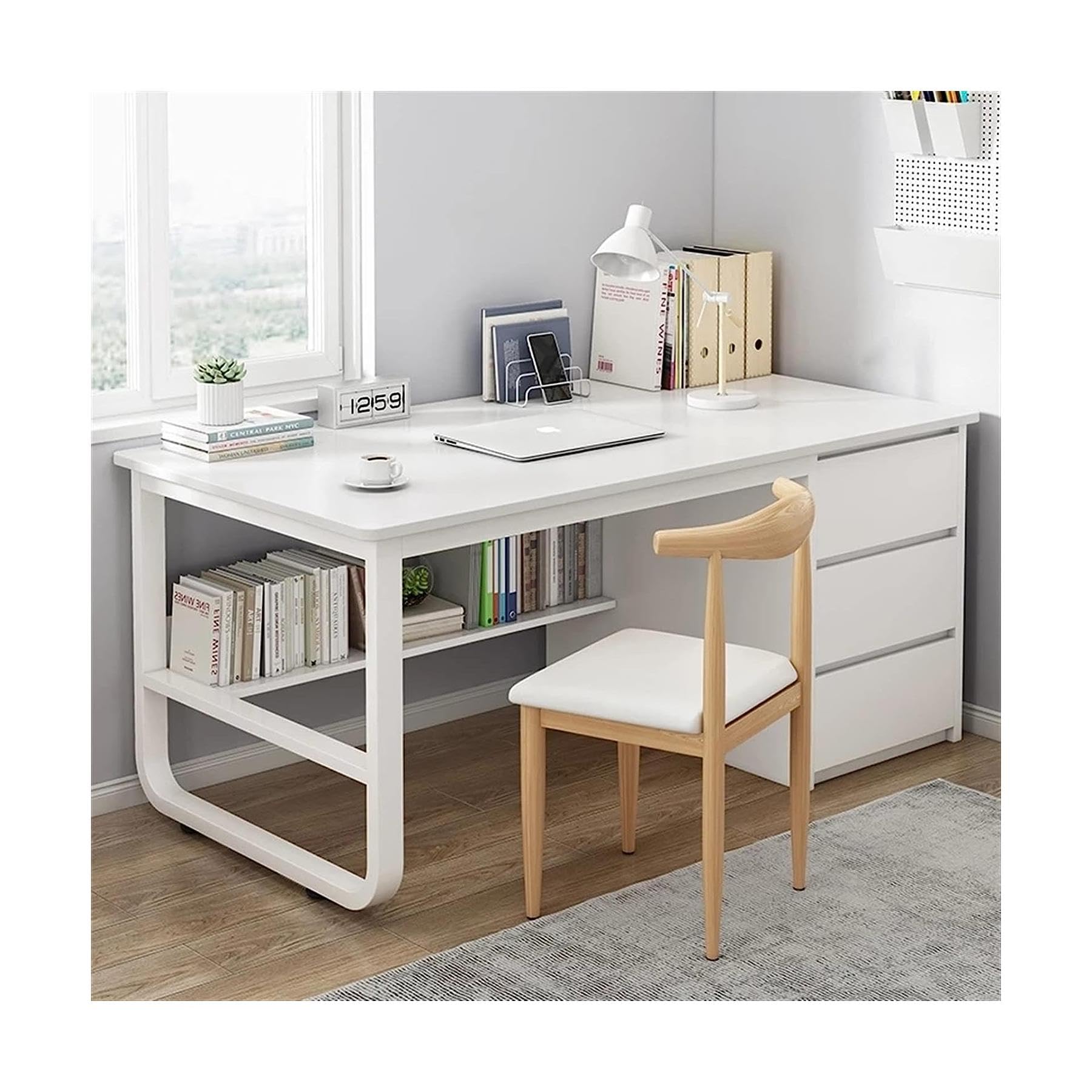 Bureau debout moderne blanc pour poste de travail à la maison avec rangements intégrés