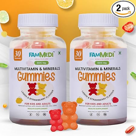FAMMEDI HEALTHCARE Multivitamin Gummies For Immunity, Energy, Digestion - with Superfoods, Antioxidants, Minerals, And Probiotics For Men Women And Children (Pack of 2)