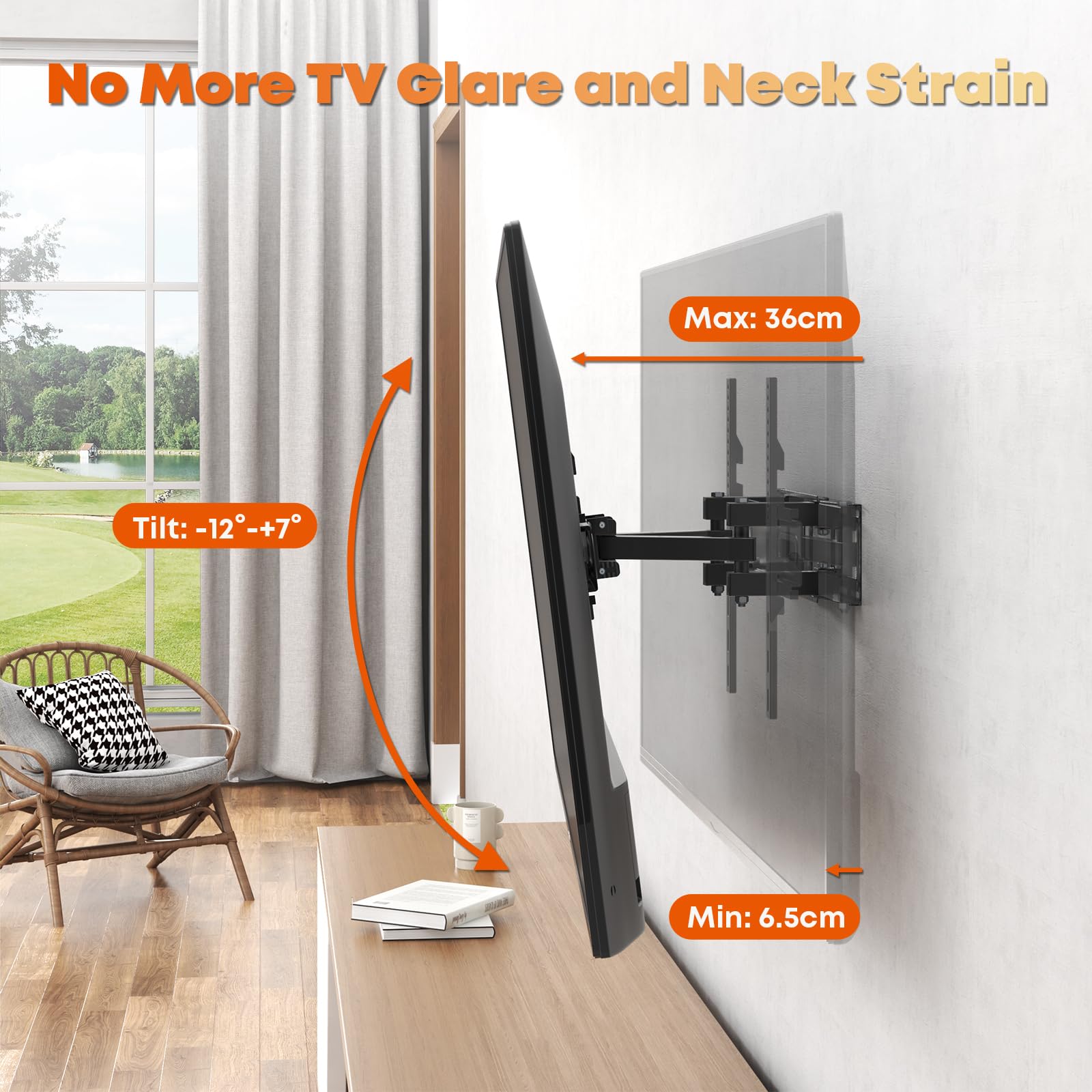 Support Mural TV, Support TV Mural Orientable et Inclinable pour Téléviseurs 32-70 Pouces jusqu'à 50kg, Fixation Murale TV pour Écrans Plats LCD LED, VESA Max 400x400mm
