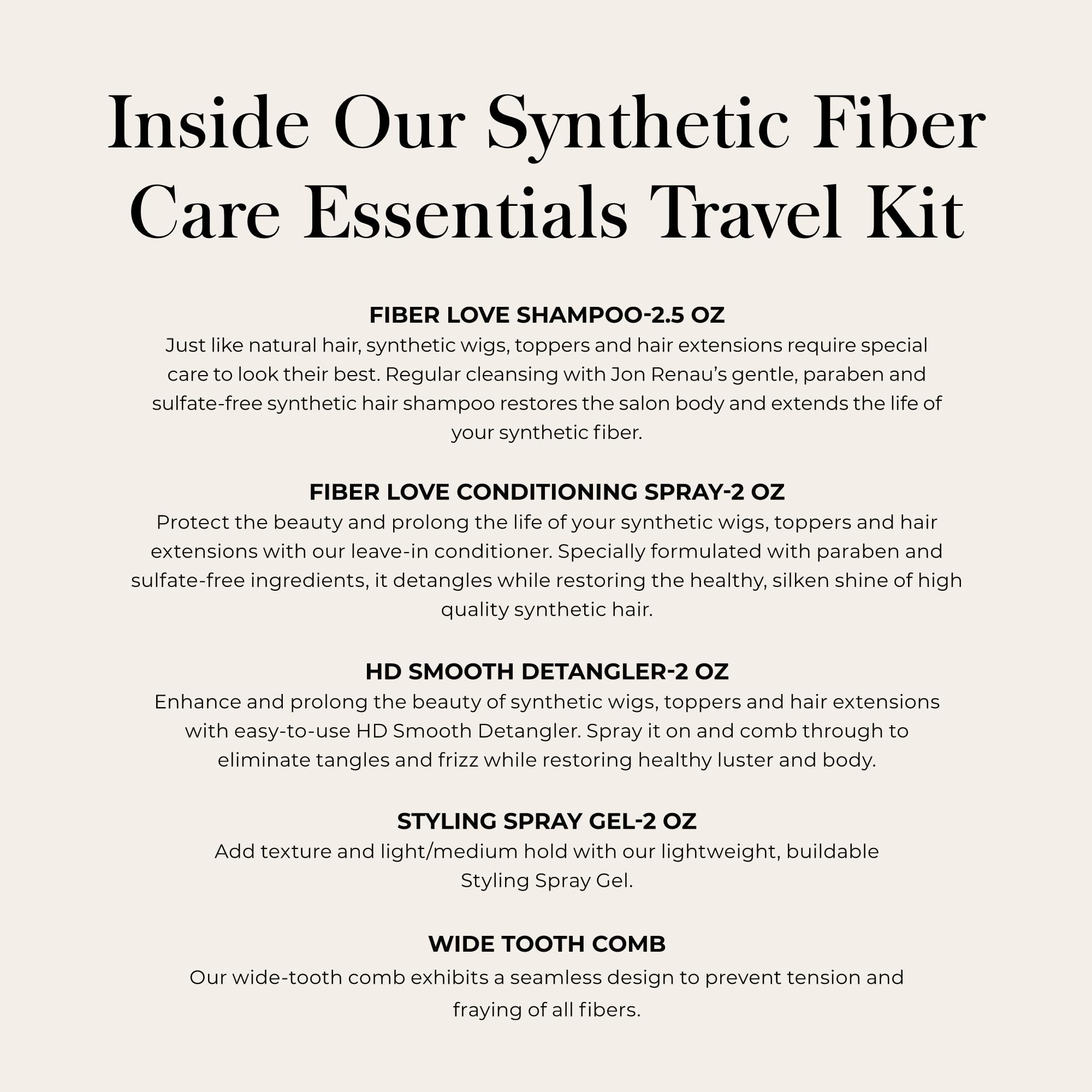 Jon Renau Synthetic Wig Care Travel Kit, 5-Piece Set