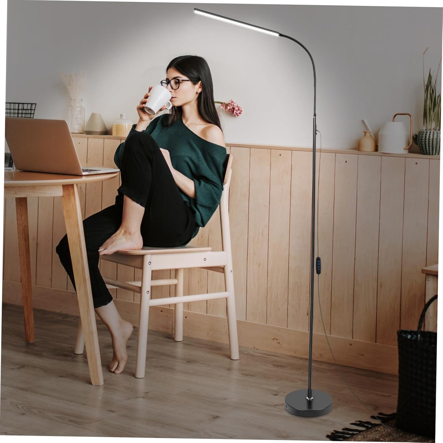 Adjustable LED Floor Lamp with Button Dimmer and Color Control Interface High Brightness Standing Lamp for Living Room Bedroom and Office Reading Light