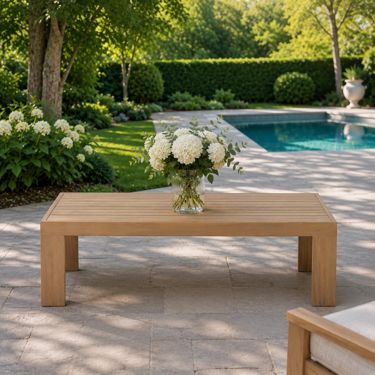 Photo 1 of Christopher Knight Home Evan 14.96" Height Outdoor Coffee Table, Acacia Wood Accent Table with Slatted Panel Design, Modern Patio Table for Garden Balcony, Low Maintenance Patio Furniture, Light Teak