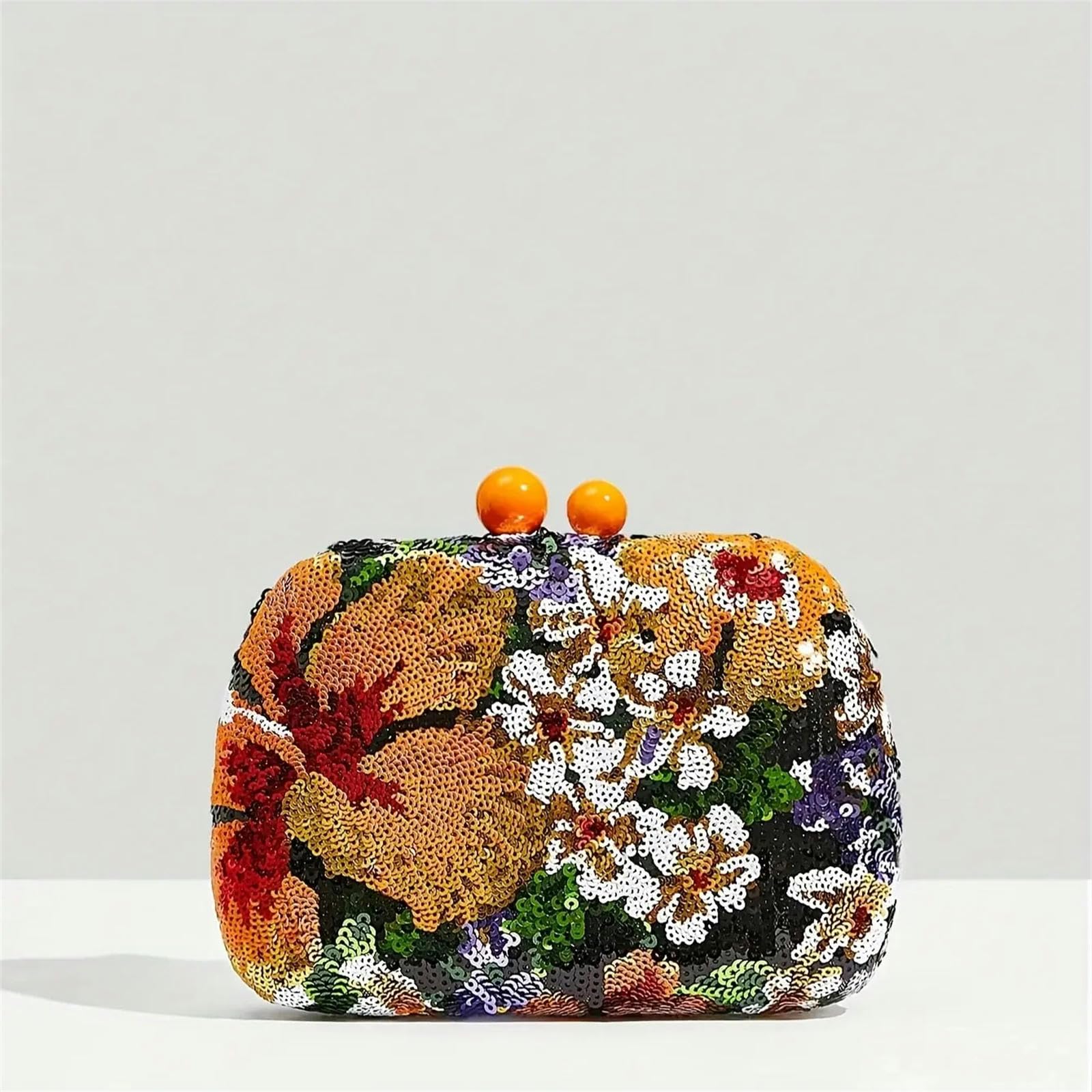 Clutch-Tasche Vintage -Pailletten Abendkleid Blumenmuster Kupplung Mini -Tasche - Perfekt Für Party, Hochzeit, Club, Abendessen-orange