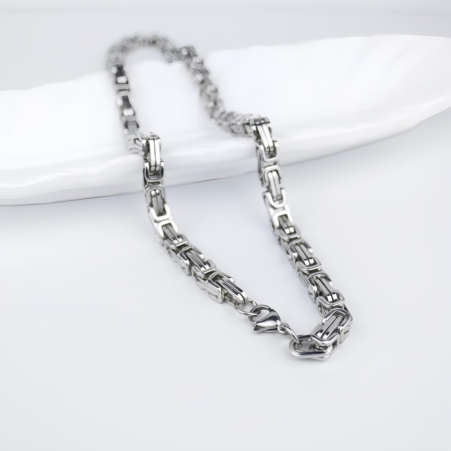 Stainless Steel Byzantine Chain Necklace for Men, 20 inches - Image 4