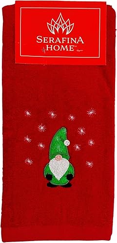 Miniatura 4 de Toallas de mano para invitados de Navidad navideñas Toallas de felpa rojas de granja de campo con gnomo verde de invierno bordado