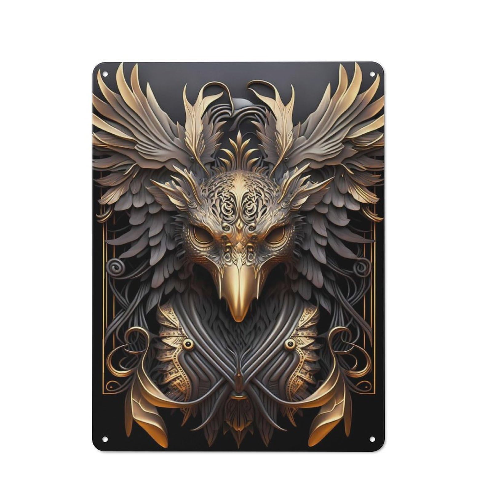 Junmoney Golden Phoenix God Vintage Metal Sign With Design 40X30cm, Vintage Bar Wall Plaque For Cafe, Pub, Workshop Or Home Bar