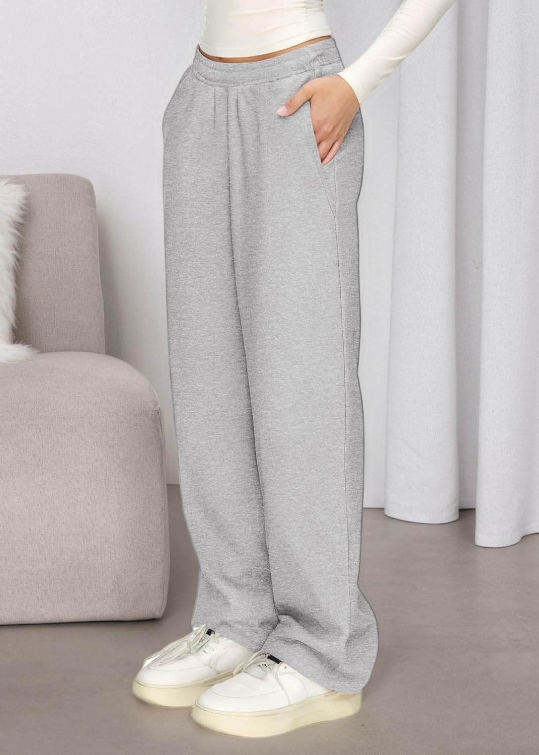 KIRUNDO Sweatpants Women 2025 Fall Baggy Wide Leg Lounge Pants Casual Elastic High Waisted Workout Joggers with Pockets - Image 6