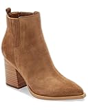 Womens Ankle Boots Pointed Toe Chunky Stacked Mid Heeled Faux Suede Leather Booties