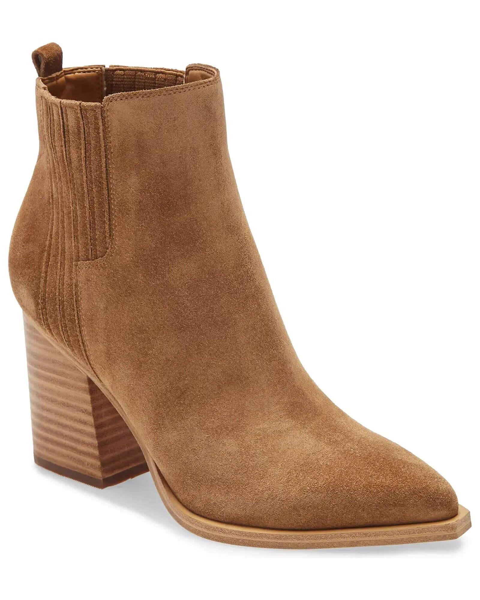 Imily Bela Womens Ankle Boots Pointed Toe Chunky Stacked Mid Heeled Faux Suede Leather Booties