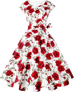Women Vintage 1950s Dress Retro Cocktail Party Swing Dresses with Cap Sleeves - Buy now