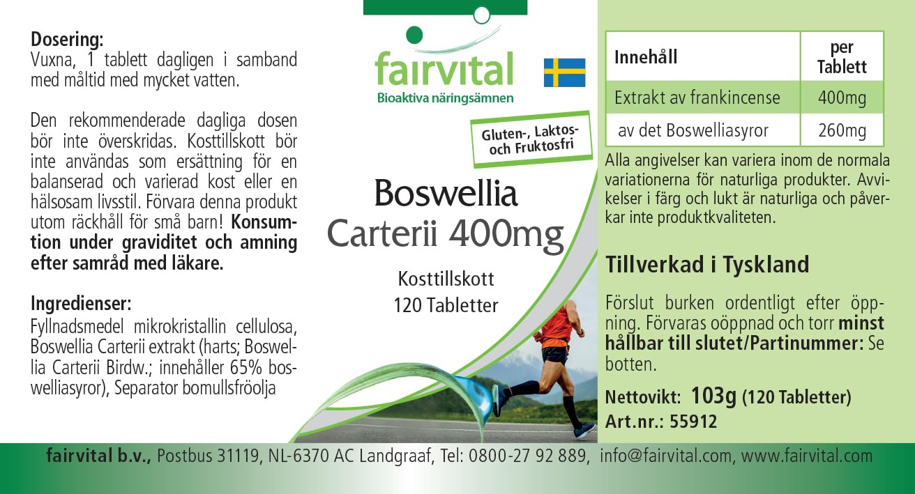 fairvital Boswellia carterii 400mg, 120 vegane Tabletten, Afrikanischer Weihrauch-Extrakt, 65% Boswelliasäuren, Qualitätsgeprüft und hochdosiert, Made in Germany (Packung mit 2)