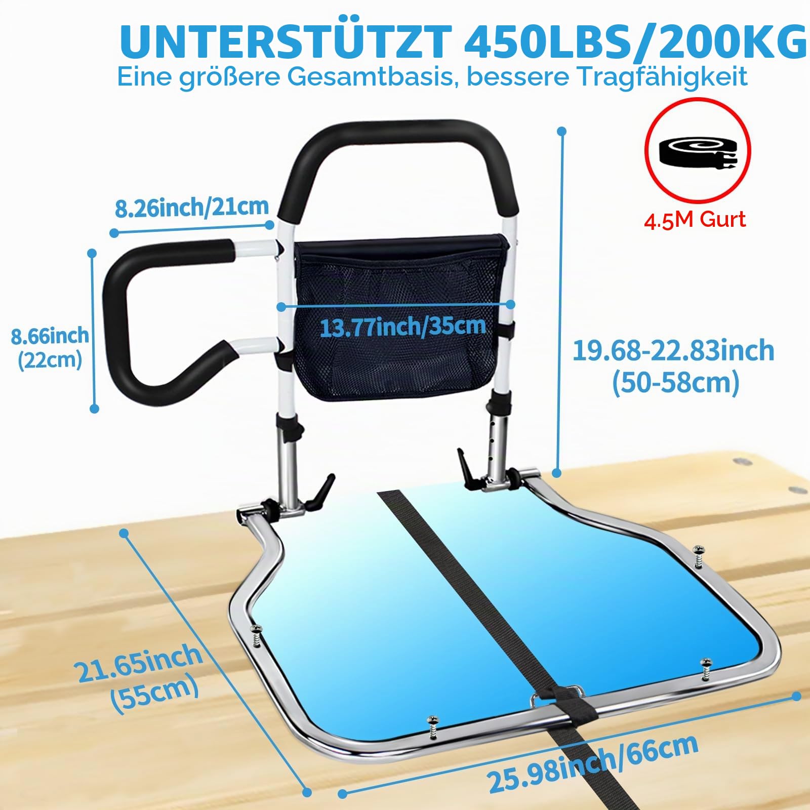 Aufstehhilfe Bett fur Senioren, Faltbare Bettgitter für verstellbares Bett, Nicht wackelige Betthilfsstange für Senioren, passend für King/Queen/Voll/Twin