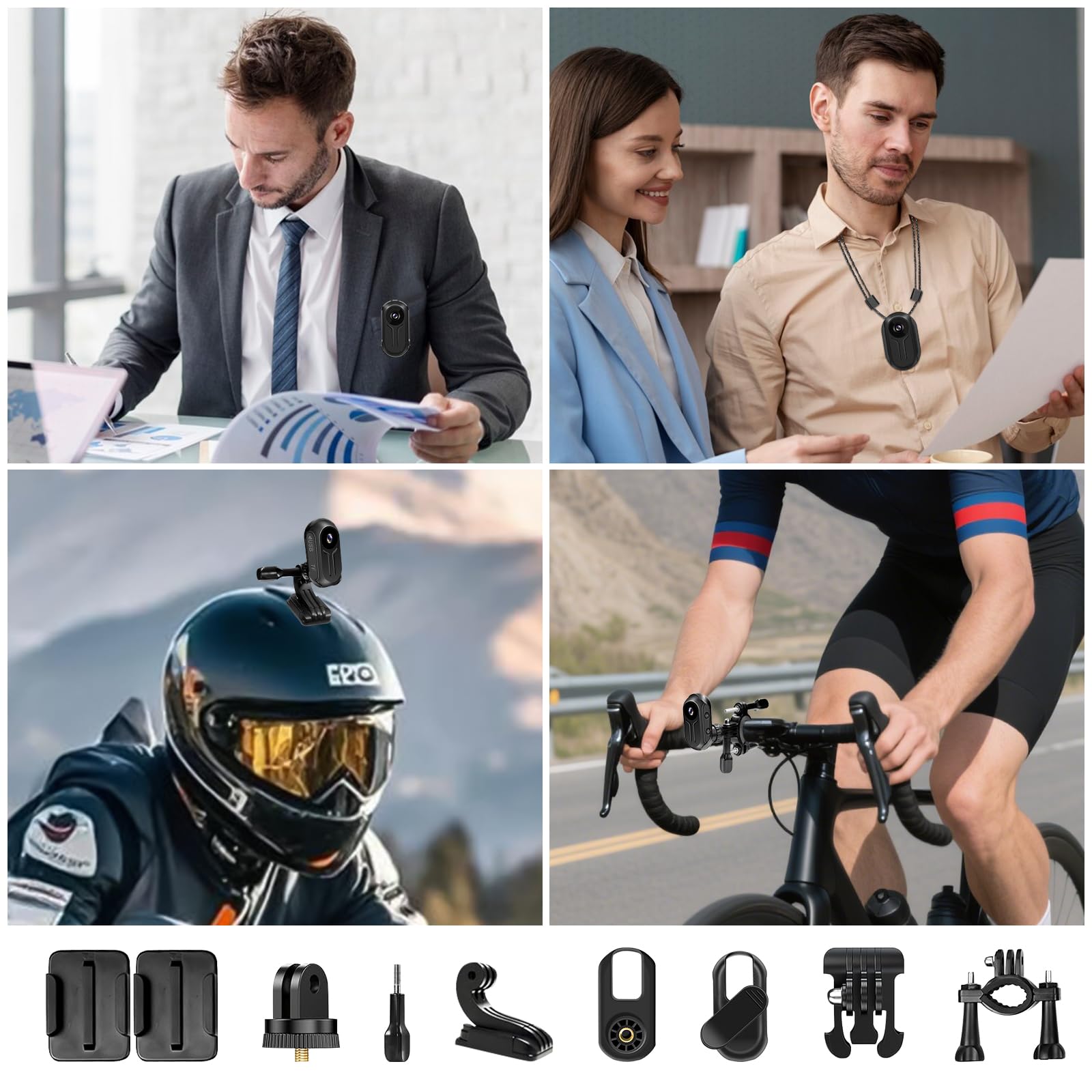 Action Camera, Mini Telecamera d'azione HD 1080P | Action Camera da Casco Sportivo a 120° con Schermo Magnetico e Display, Visione Notturna Automatica, Registrazione in Loop