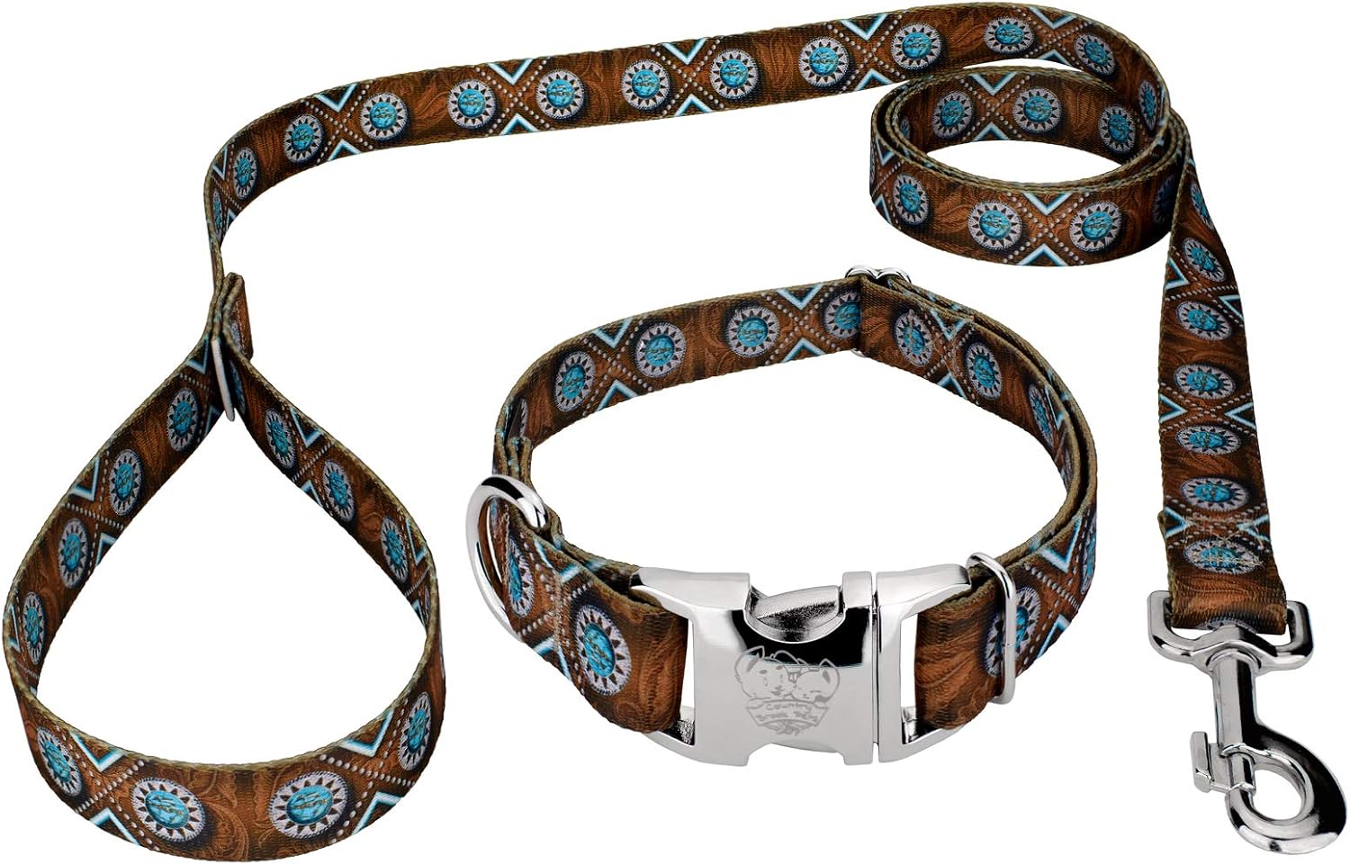 Country Brook Petz - Premium Saddle Up Dog Collar and Leash - Country and Western Collection Featuring Rugged Designs (1 Inch, Medium)