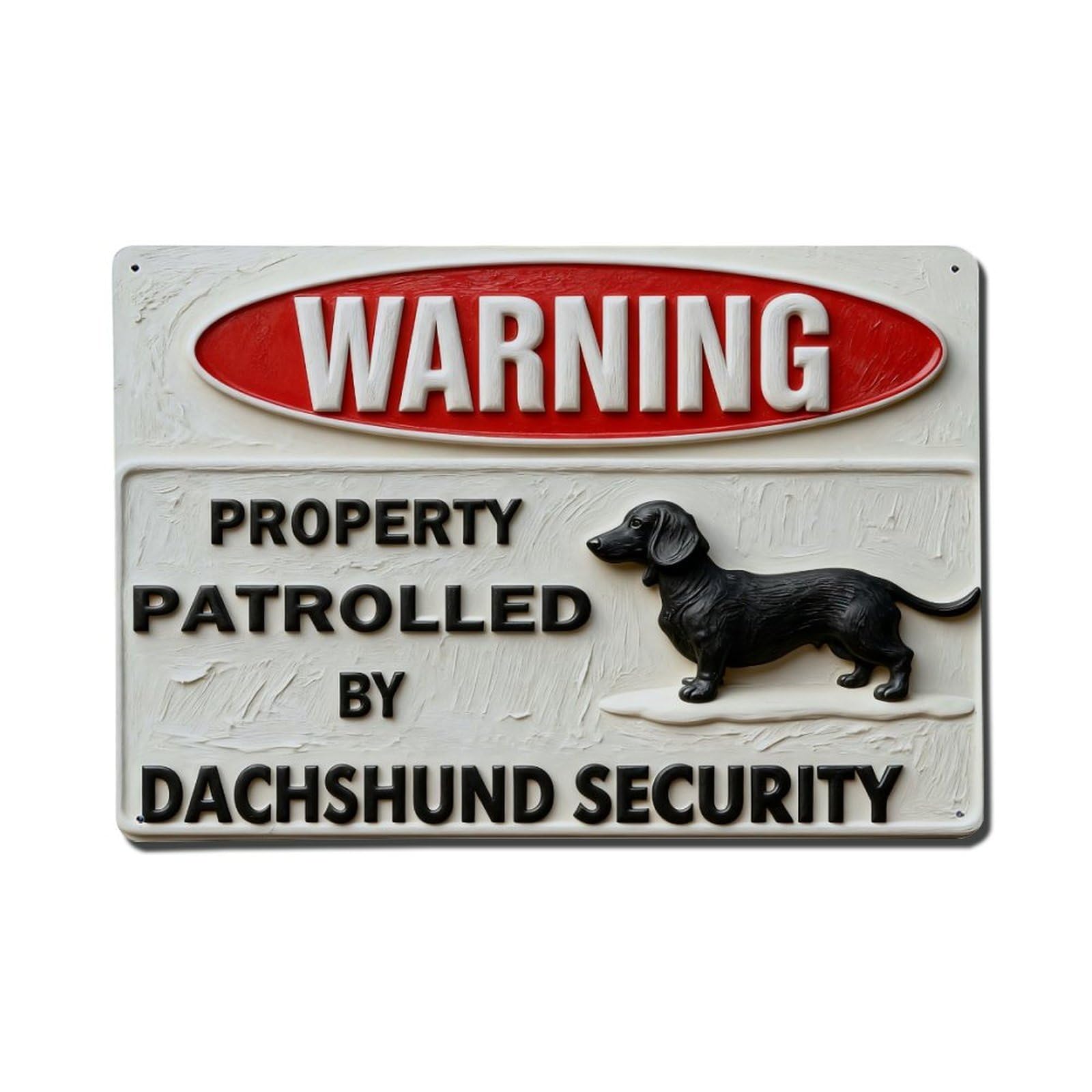 Iageret Vintage Warning Property Patrolled By Dachshund Security Metal Tin Sign Retro Wall Decor, Bar Garage Cafe Kitchen Home Wall Art Poster Decoration 8X12inches