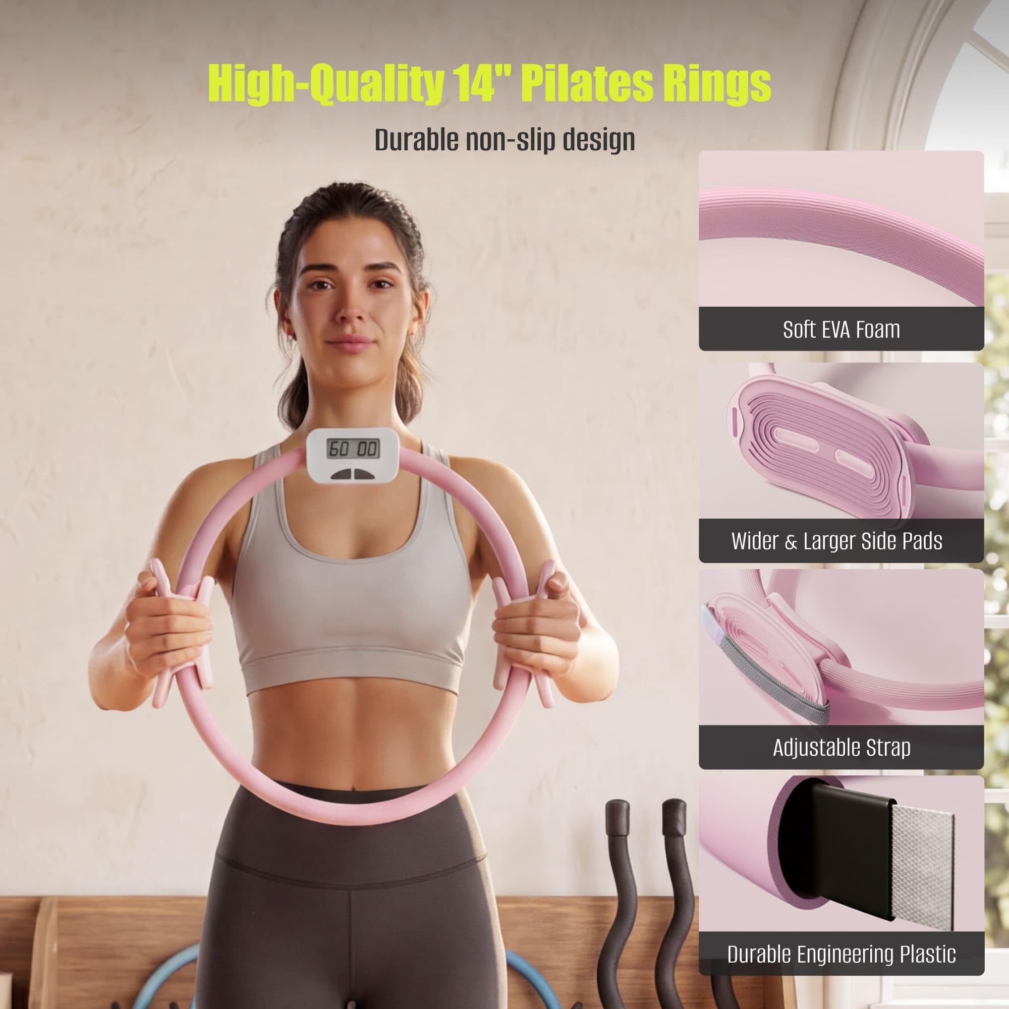 MaxU Anelli di allenamento fitness per pilates e yoga-FS dotati di funzione di conteggio