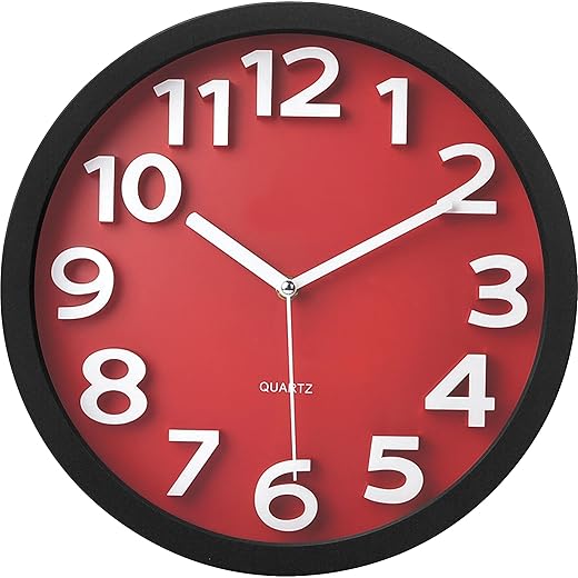 Tempus TC 62127 R Contemporary Wall Clock with Raised Contrasting Numerals and Silent Sweep Quiet
