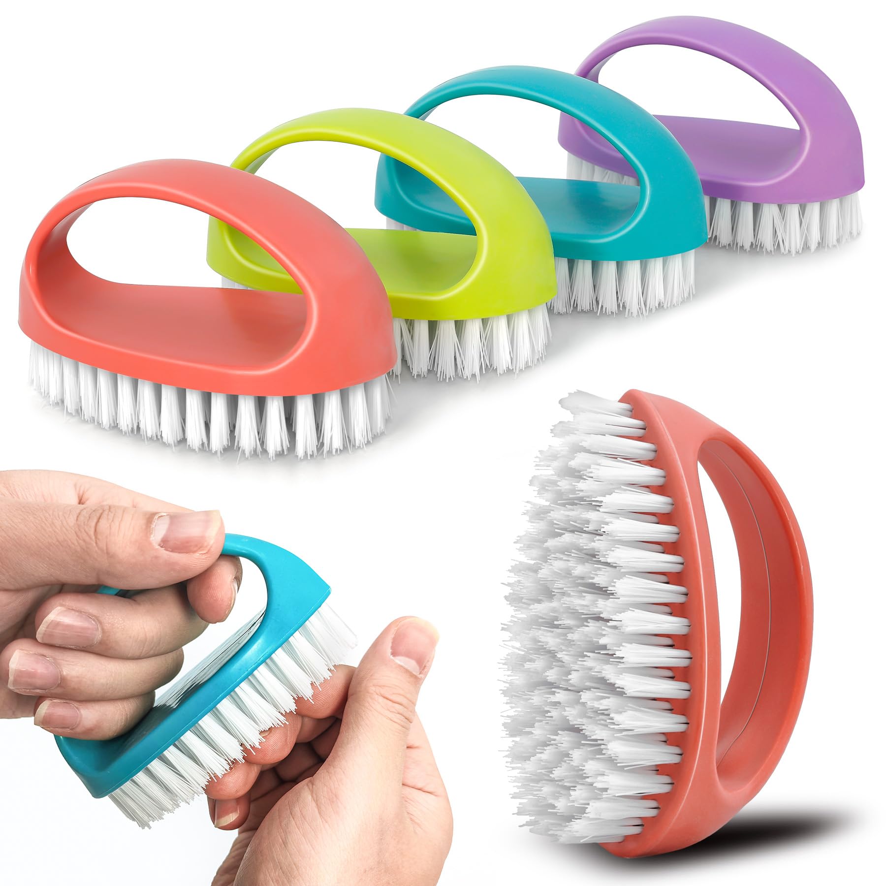 Hand Nail Brushes, 4 Pack Firm Bristle Nylon Brush for Cleaning Nails & Toes, Heavy Duty Nail Scrubber