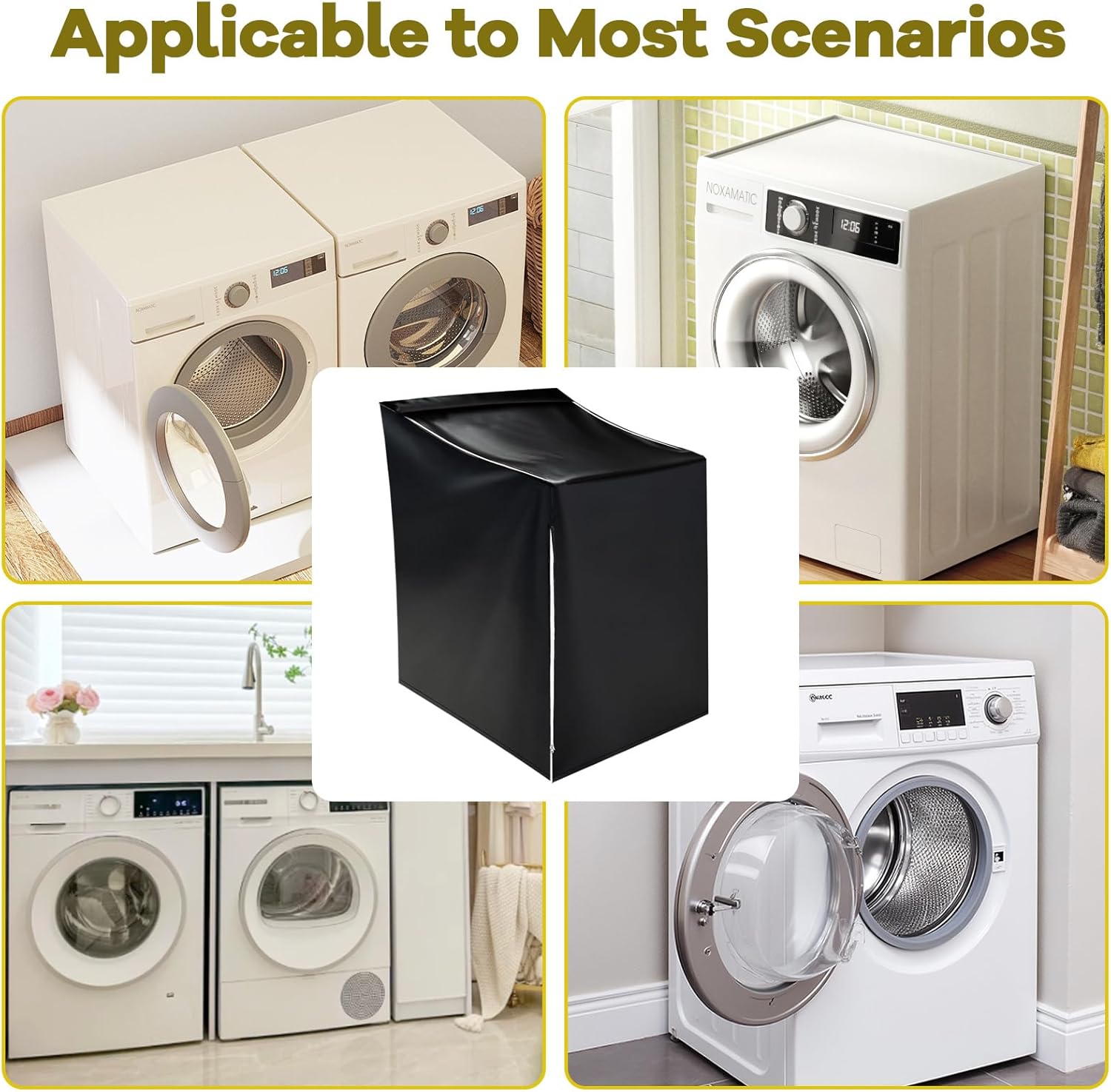 2 Pack Washer and Dryer Covers, 420D Oxford Washing Machine Cover in Black, Zipper Design Universal Fit for Most Top Load and Front Load Machines for Dustproof and Waterproof