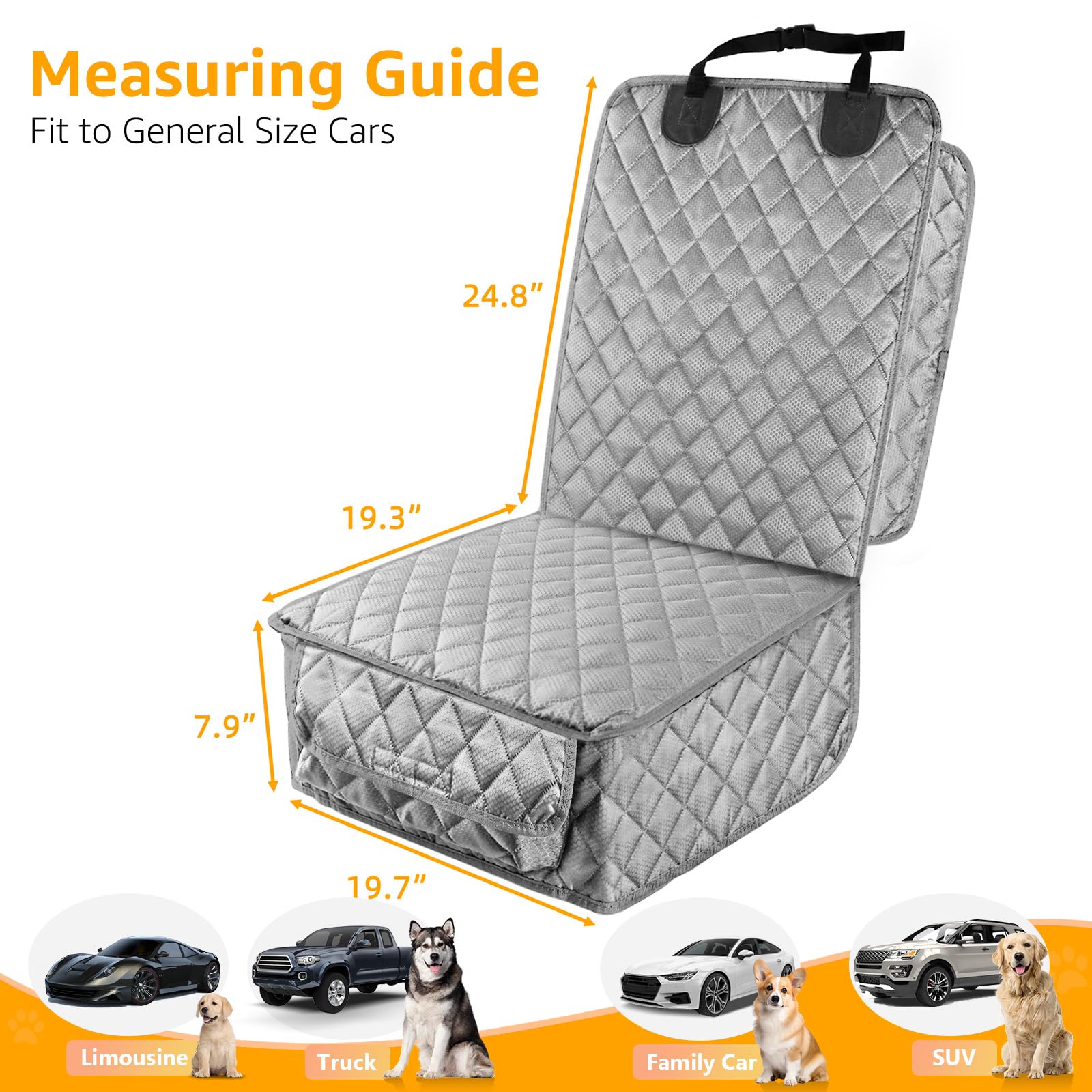 PETICON Waterproof Front Seat Car Cover 2 Pack, Full Protection Dog Car Seat Cover with Side Flaps, Nonslip Scratchproof Captain Chair Seat Cover Fits for Cars, Trucks, SUVs, Jeep, Gray (Gray) - image 5