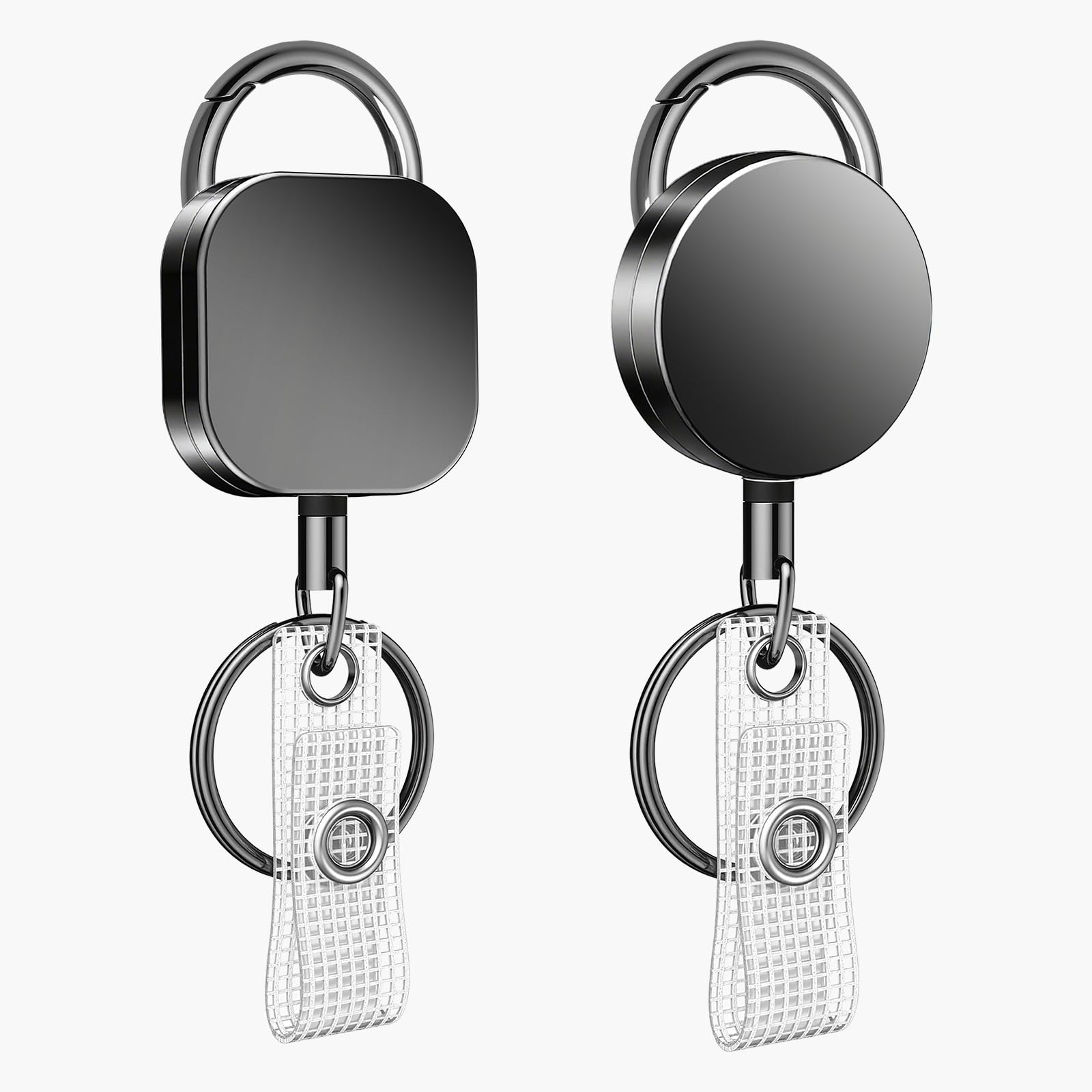 2 Pack Metal Retractable Keychain Set - Heavy Duty Retractable Badge Reel for Professionals, Dual Fastening Styles, 25.6" Nylon Cord, All-Metal Casing