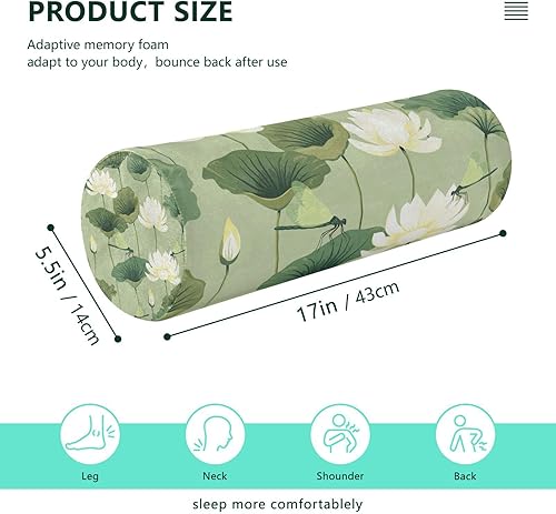 Miniatura 3 de Lotus - Almohada redonda cilíndrica de libélula para aliviar el dolor de cuello, suave y transpirable, almohada de espuma viscoelástica de viaje con