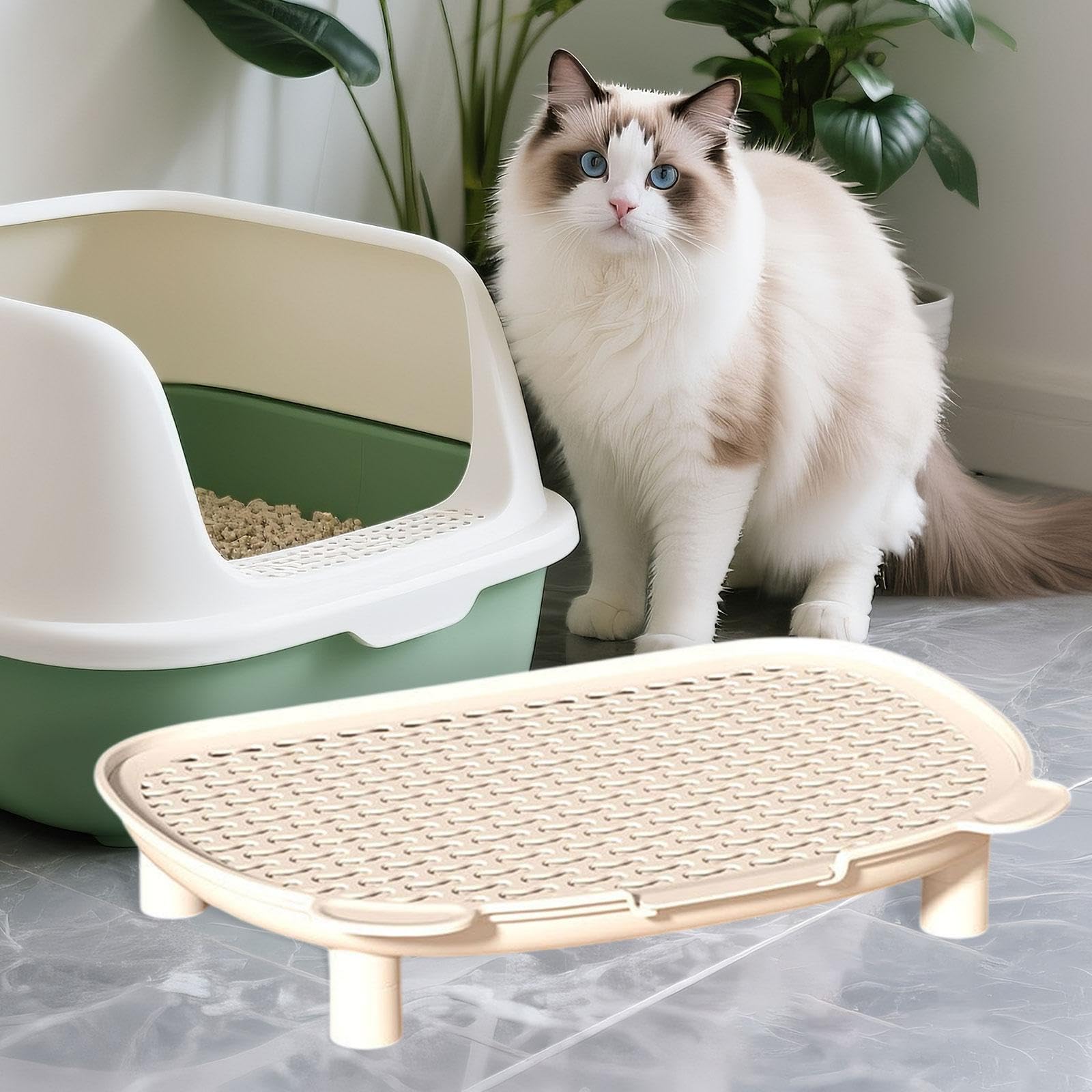 Cat Litter Mat Accesorio Esencial para Gatos Alfombrilla con Rampas Suaves Y Bordes Elevados Desmontable Y Lavable Fabricada en Pet Impermeable Proteg