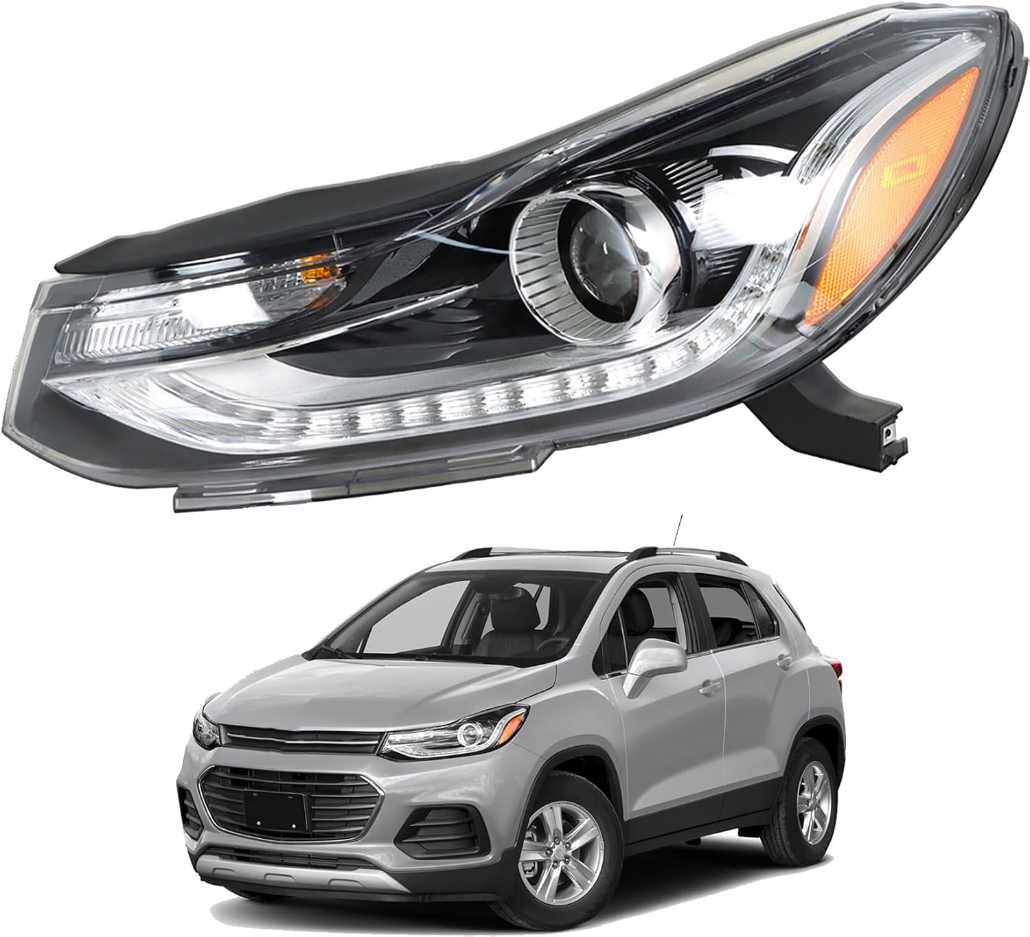 Headlight Assembly Black Housing Headlamp Clear Lens Left Side Projector with DRL Repalcement for 2017-2022 Trax