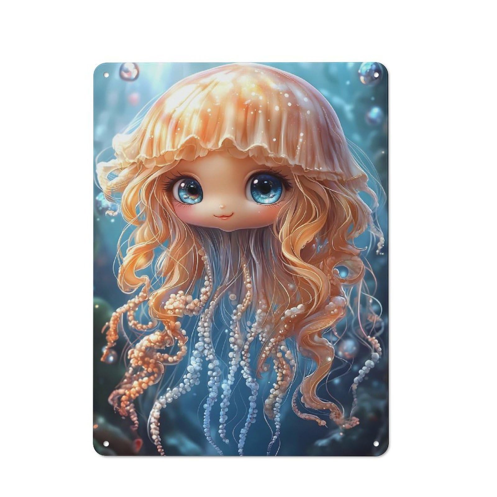 Junmoney Girls Style-17 Cute Jellyfish Animal Shed Style Metal Wall Decor 40X30cm, Tin Sign For Conservatory, Home Bar Or Utility Room