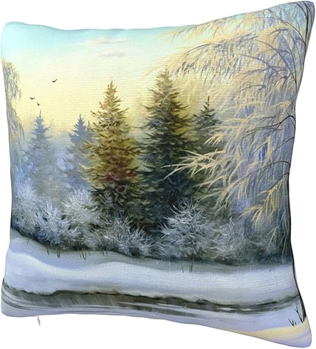 Miniatura 2 de YIPOCH Fundas de almohada con río de bosque nevado de 26 x 26 pulgadas, fundas de cojín decorativas para sofá, fundas de almohada para cojines de
