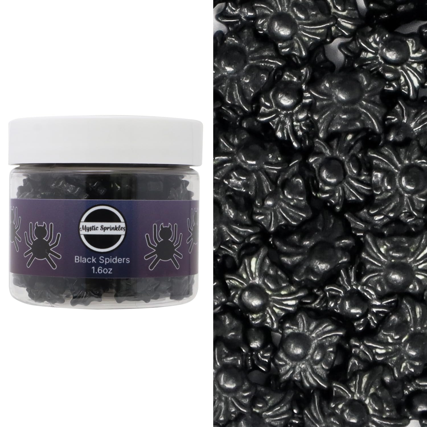 Mystic Sprinkles Halloween Candy Shape Sprinkles (Black Spiders, 2oz Jars)