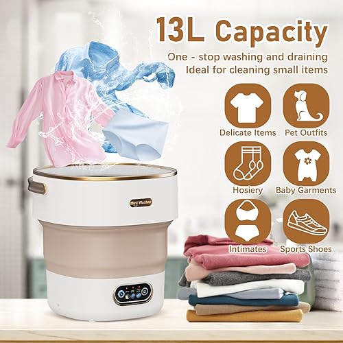 Miniatura 4 de Lavadora portátil, mini lavadora plegable de 13 litros con 3 modos de limpieza para ropa de bebé, delicadas, calcetines, ideal para viajes,